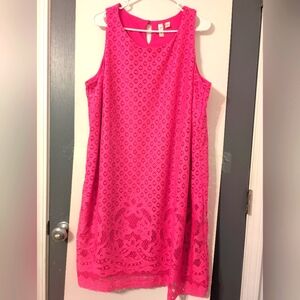 Teceea Hot Pink Lace Cutout Dress Fully Lined Sleeveless Women's Size 2X